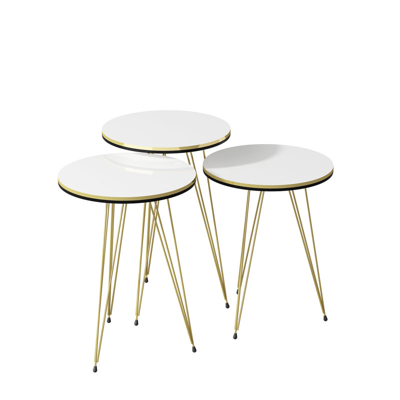 Guillemette Side Table Set, White/Gold/Black, Black