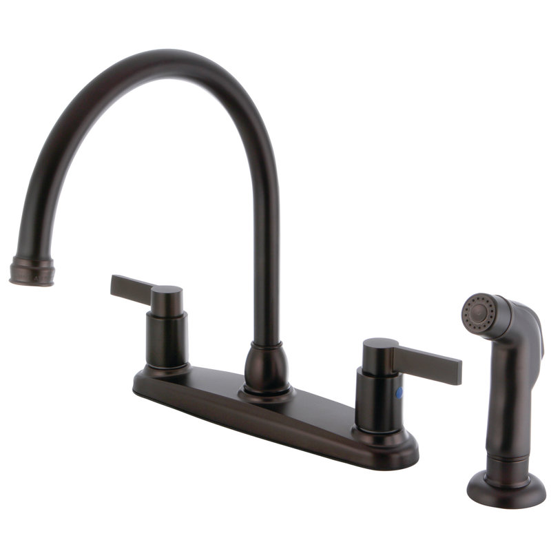 Kingston Brass NuvoFusion Two-Handle 4-Hole 8" Centerset Kitchen Faucet with Side Sprayer, Oil Rubbed Bronze