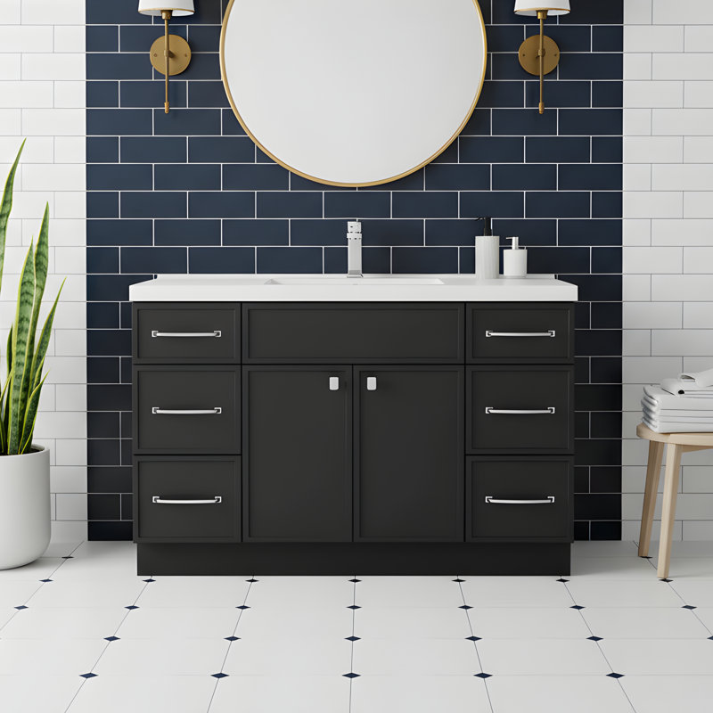 Ensemble de meuble-lavabo simple Manhattan, Noir, Chrome chrome, 48"