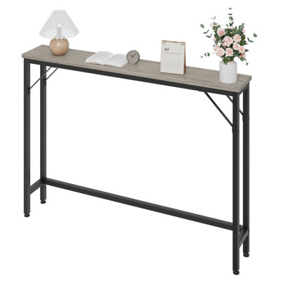 Slim Console Table with Storage – 39in Narrow Entryway Table for Living Room, Hallway, Foyer – Industrial Metal & MDF – Modern Grey – Pure gray panel (without power supply)