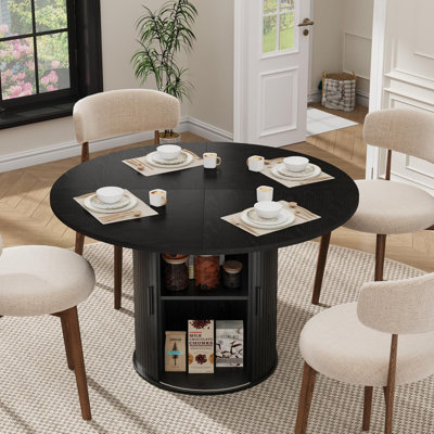 Table de salle à manger de 47 po pour 4 personnes avec tablette de rangement à 2 niveaux et porte coulissante en bois, table de cuisine peu encombrante pour la salle à manger et le salon
