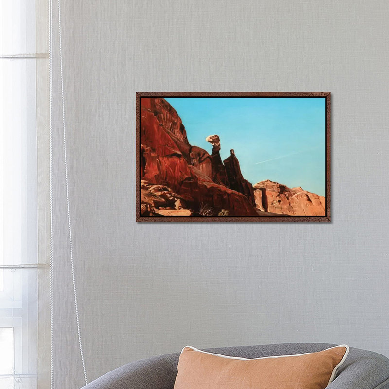 Balancing Rock by Nick Savides - Print on Canvas, 66.04 cm H x 45.72 cm W, Classic Brown Wood Framed