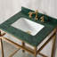 Meuble-lavabo de salle de bain en marbre vert 24 po avec lavabo, structure en acier inoxydable doré, dosseret et tablette de rangement en verre