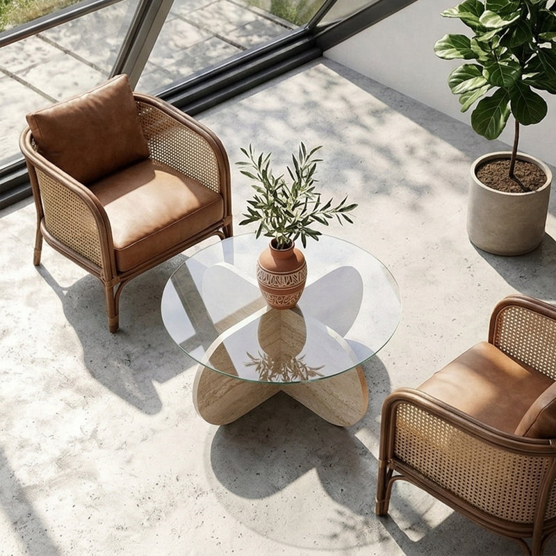 Table basse Arlo, Travertin, Transparent