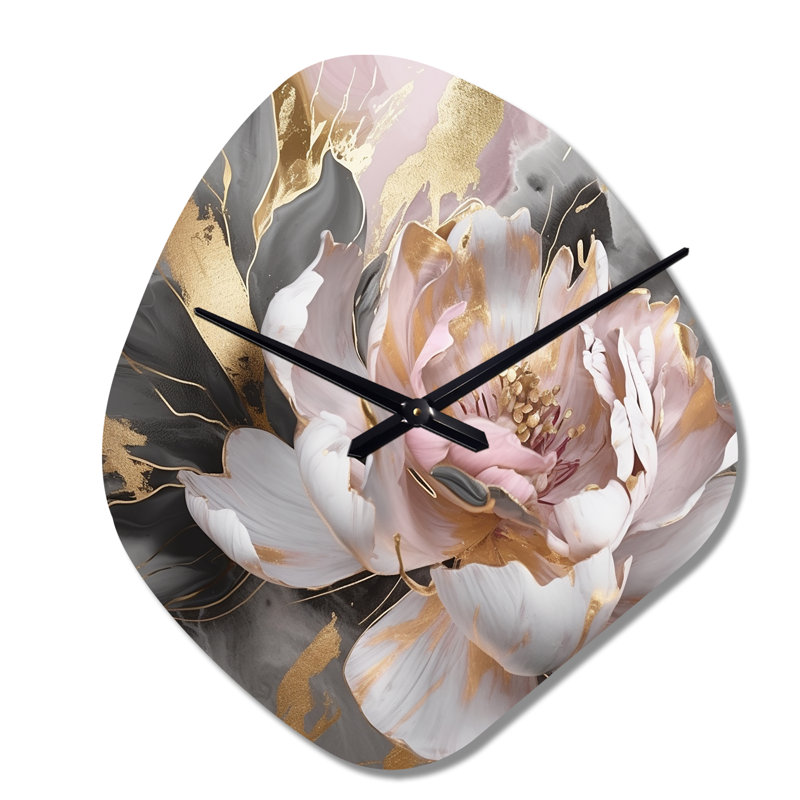 Horloge murale asymétrique en marbre rose et pivoine IV, Petit