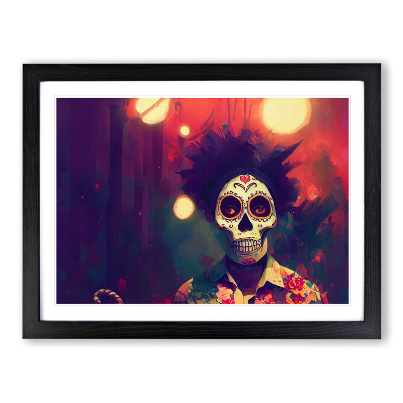Day Of The Dead Man - Single Picture Frame Print, Black, 46cm H x 64cm W x 2cm D