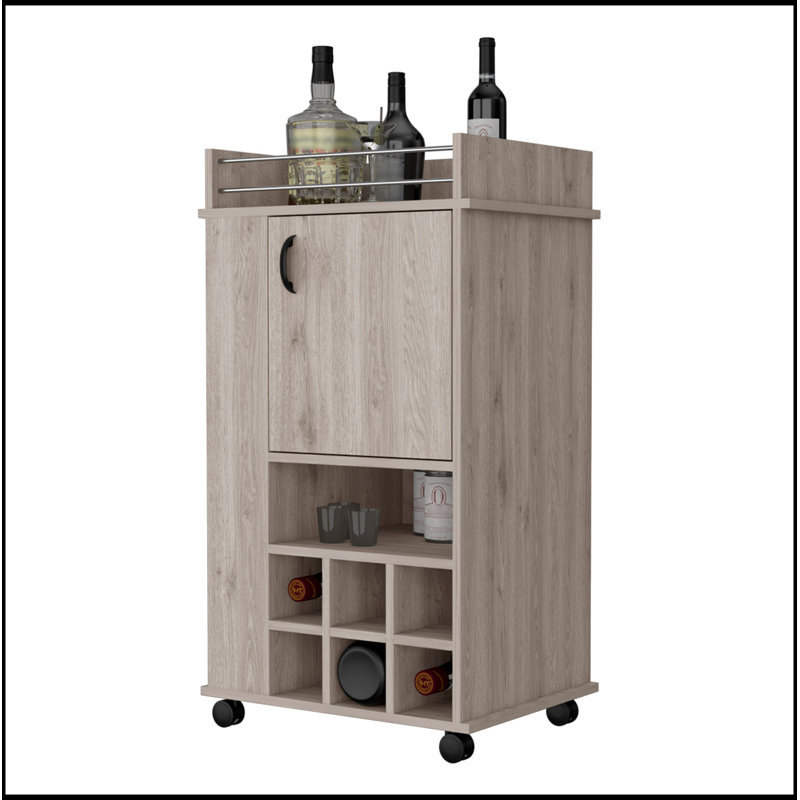Allandale 1-Door Bar Cart with Wine Rack and Casters, Perfect for Easy Mobility and Elegant Storage, Gray