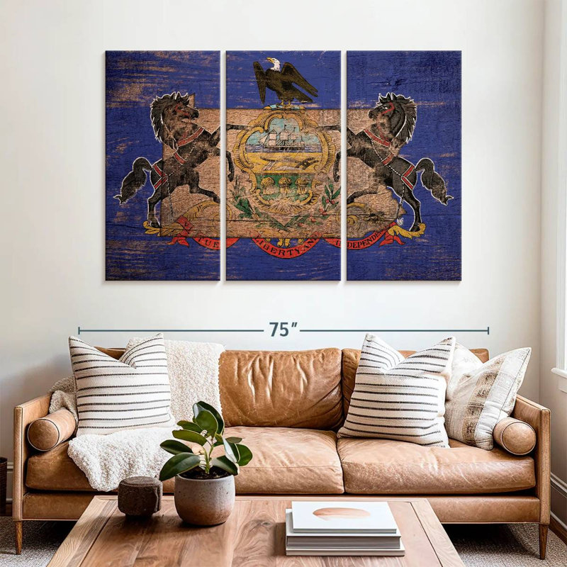 State Map Over Pennsylvania Flag, 42" H x 65" W