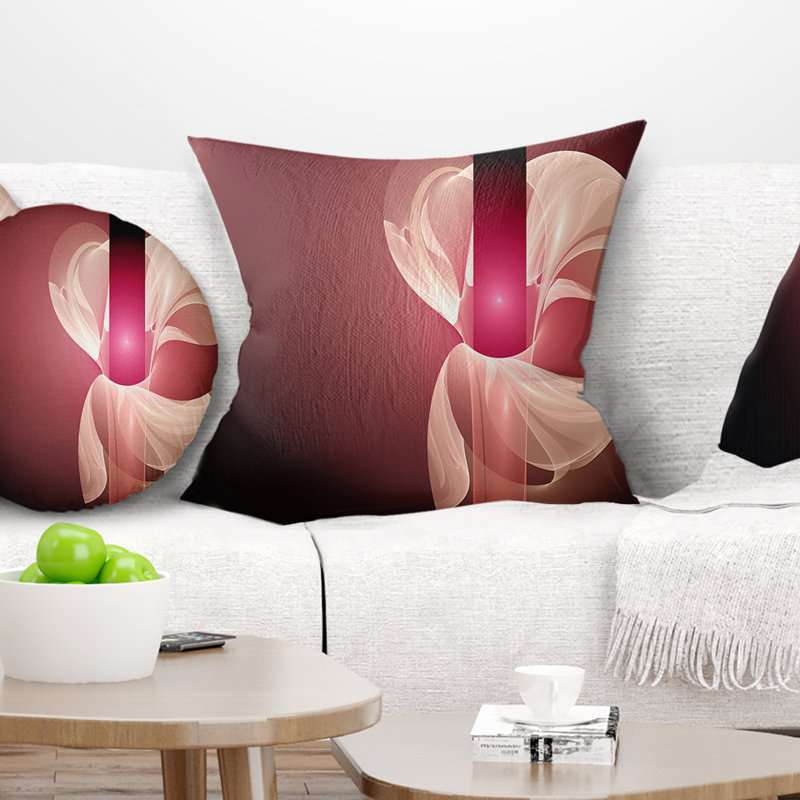 Rose fleur fractale - coussin imprimé abstrait, 18 po x 18 po, Coussin décoratif