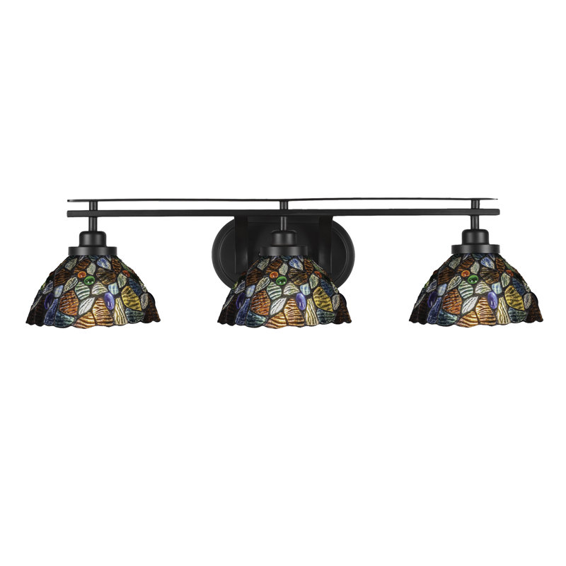 Odyssey 3 Light Bath Bar Shown With 7" Blue Mosaic Art Glass, Matte Black