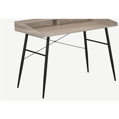 Bureau d'ordinateur, bureau personnel, ordinateur portable, tablettes de rangement, l 48 po, travail, stratifié brun, métal noir, contemporain, moderne