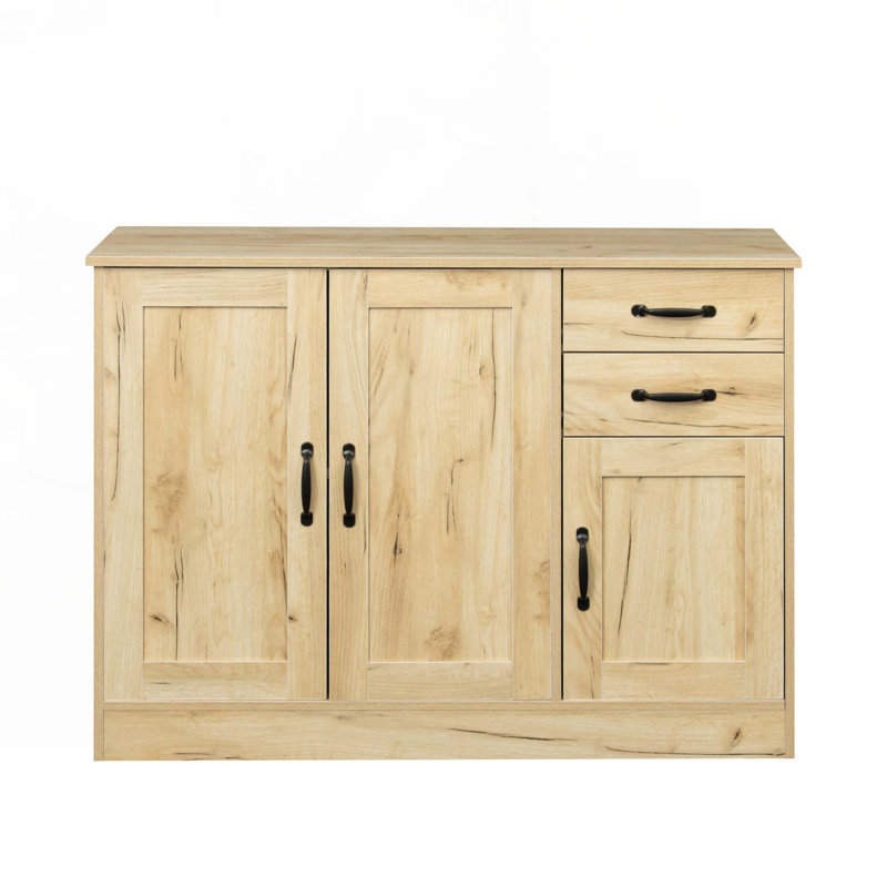 Console en bois avec 2 armoires et 2 tiroirs, Chêne