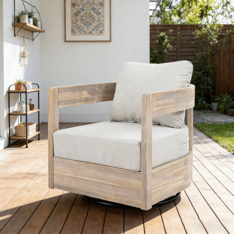 Fauteuil club d'extérieur pivotant en bois, Blanc clair