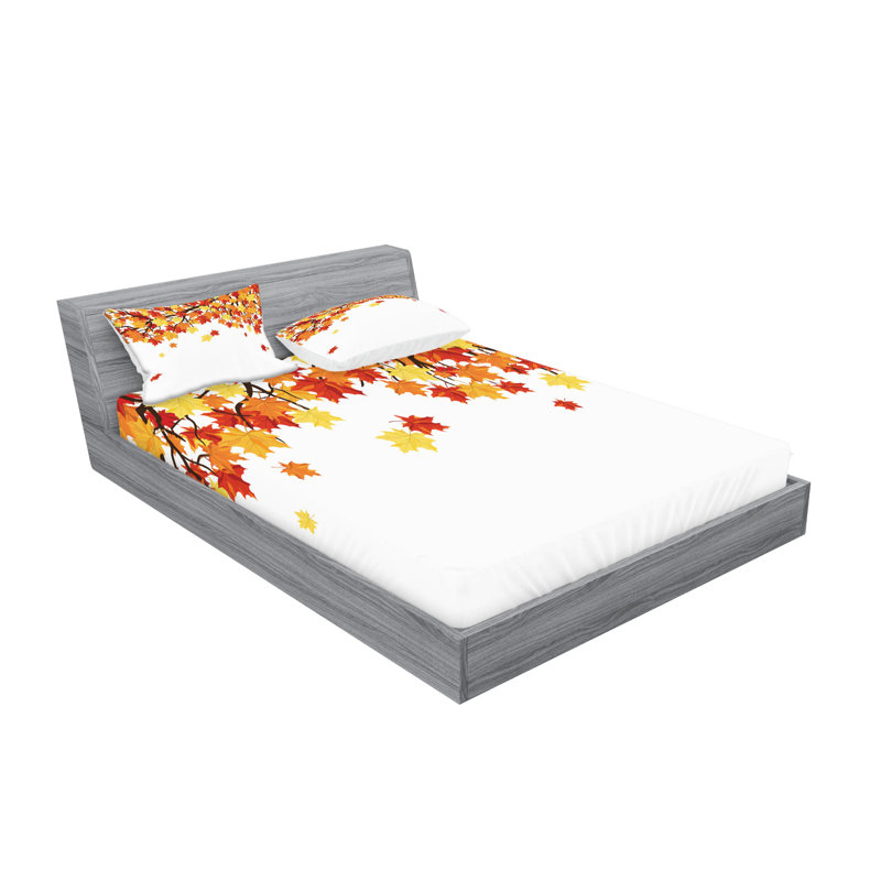 Ambesonne Autumn Fitted Sheet & Pillow Sham  Set,  Multicolor, Queen Sheet Set with 4 Pillowcases