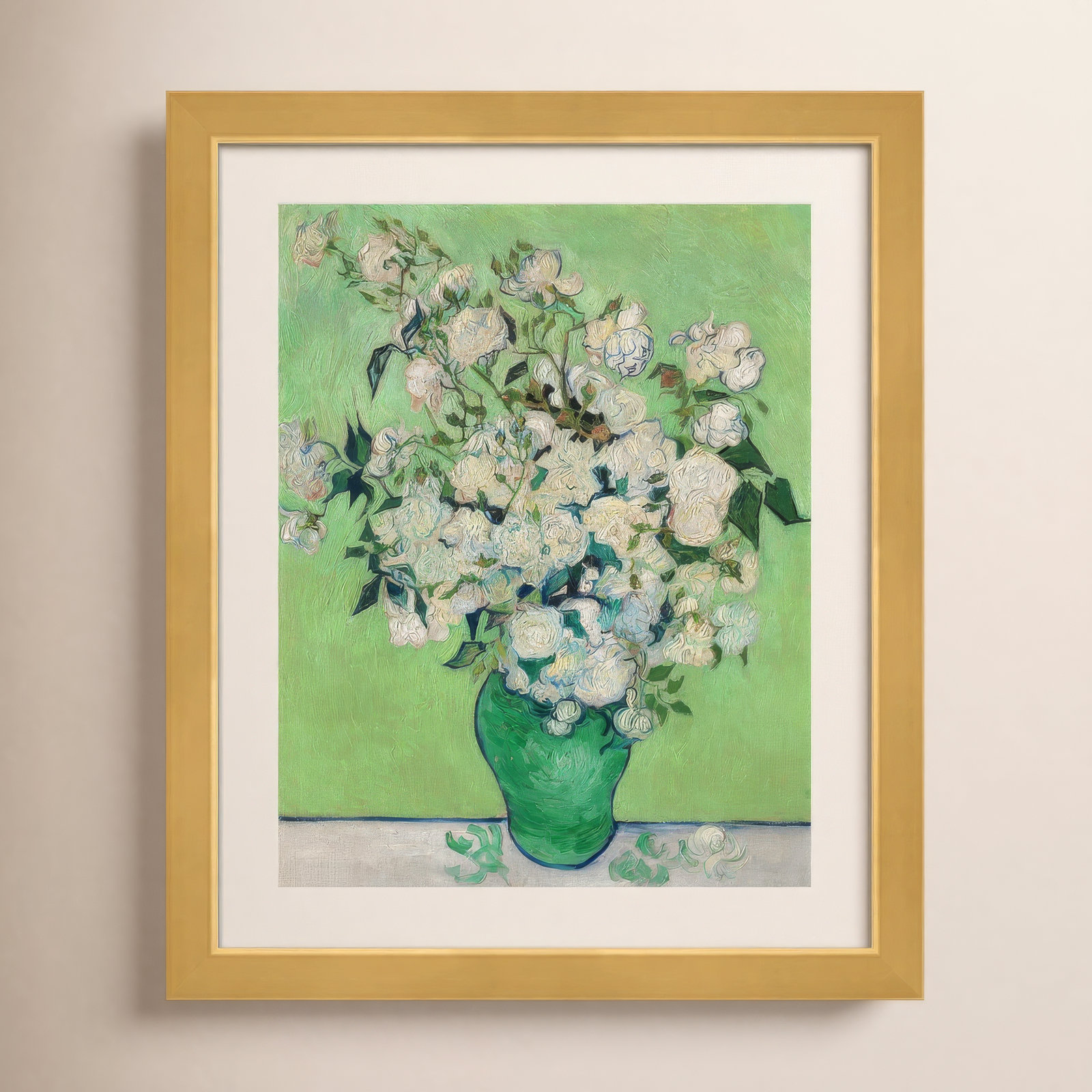 Roses, 1890 (Green Vase) Painting, Gold, 13.17" H x 11.05" W x 0.88" D