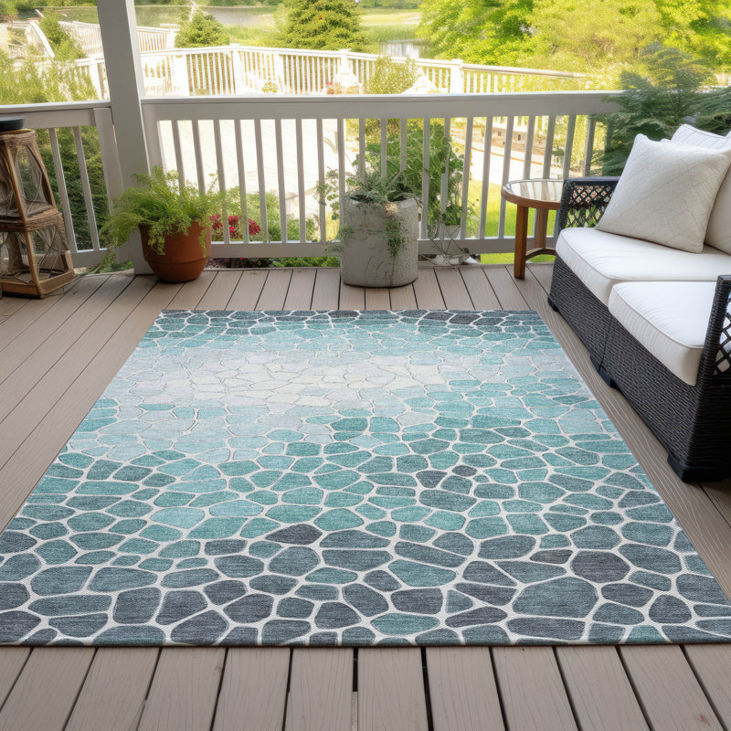 Machine Washable Indoor/Outdoor Husby ACN2190 Geometric Rug, Rectangle 3' x 5'