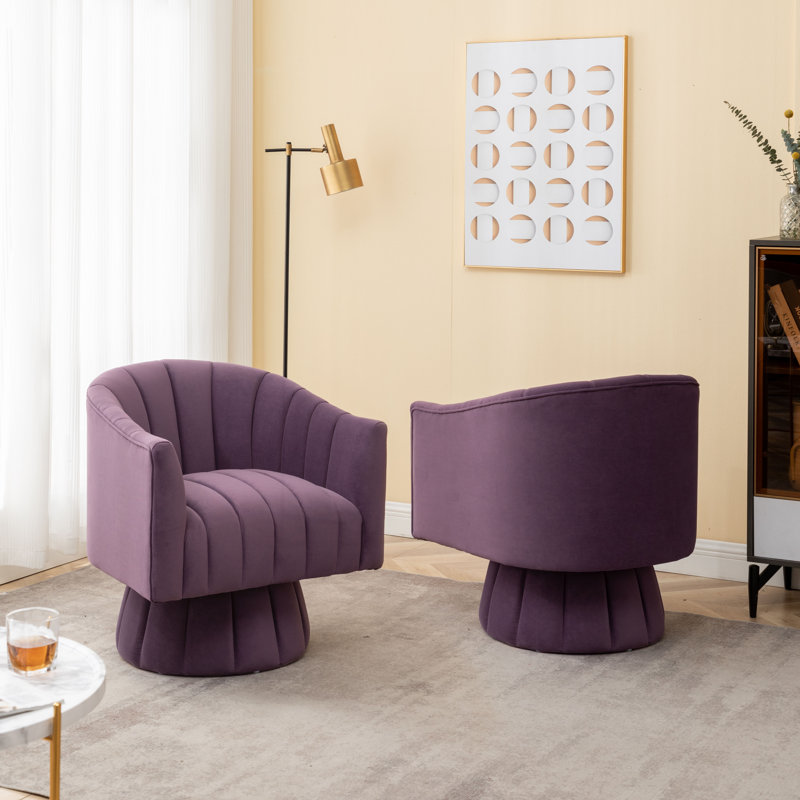 Fauteuil demi-tonneau pivotant en velours capitonné de 28 pouces de largeur Murrow, Velours mauve