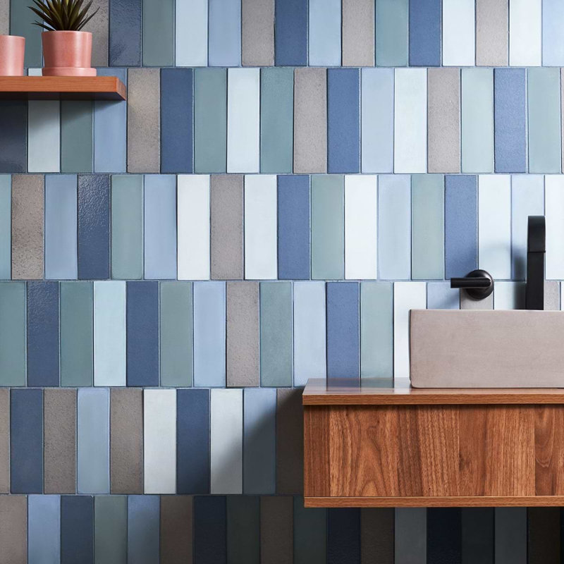 Color One Blend 2x8 Cement and Lava Stone Tiles, Lake Blue