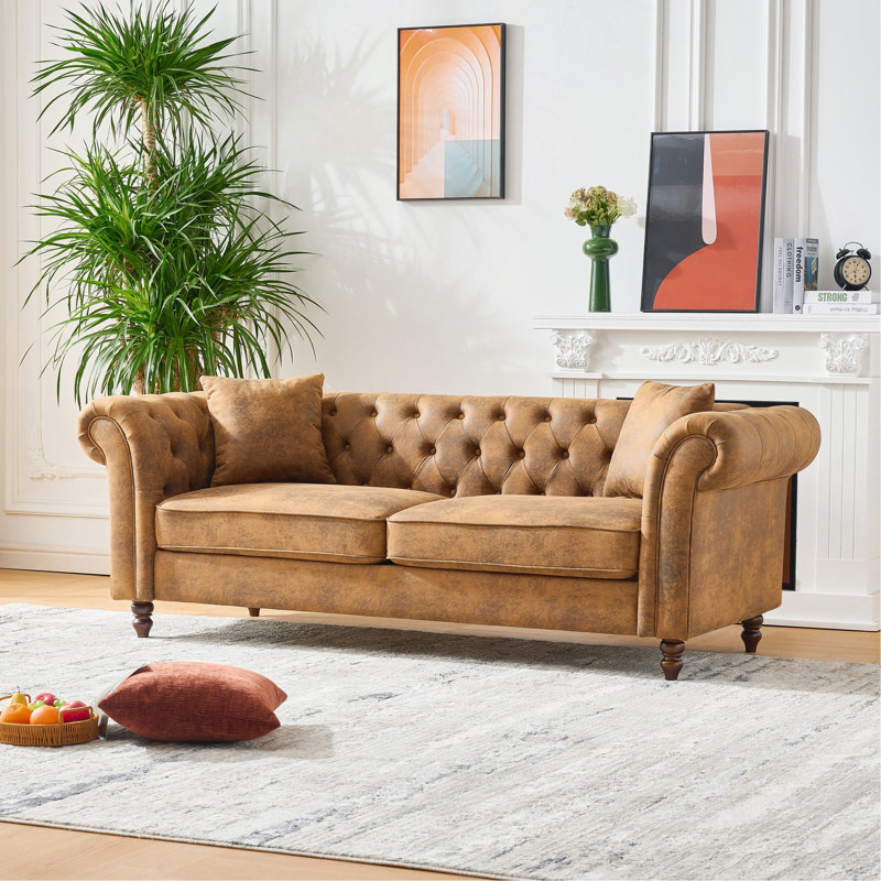Canapé en tissu 83 po Chesterfield, Brun