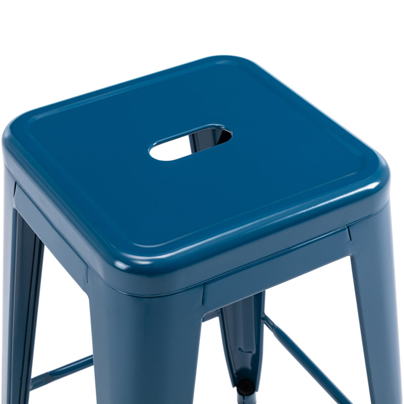 Almodovar 24" 24 Inch Metal Bar Stools, Backless Counter Height Barstools, Stackable Stools with Square, Indigo Blue