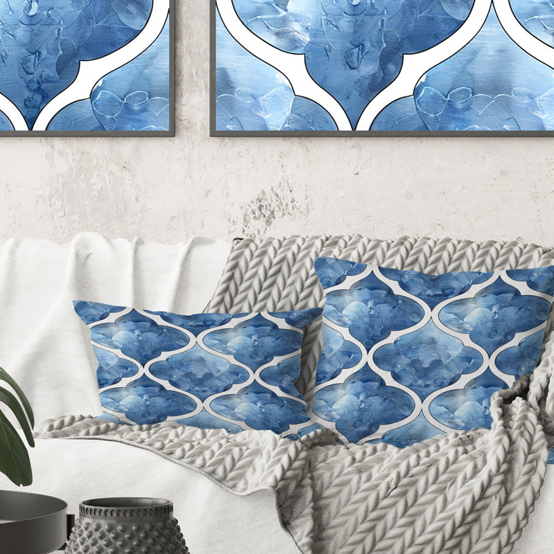 Coussin moderne bleu et blanc Modern Trellis II, H 16 po x l 16 po
