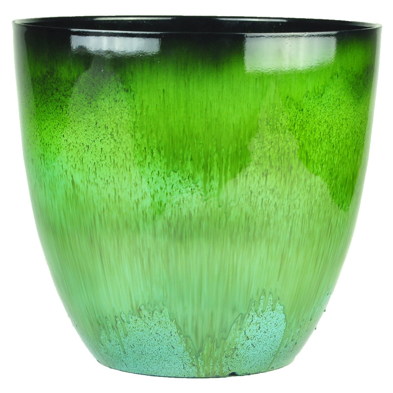 Pot à fleur en résine de fleurs, Vert, H 18 po x l 16,8 po x p 16,8 po