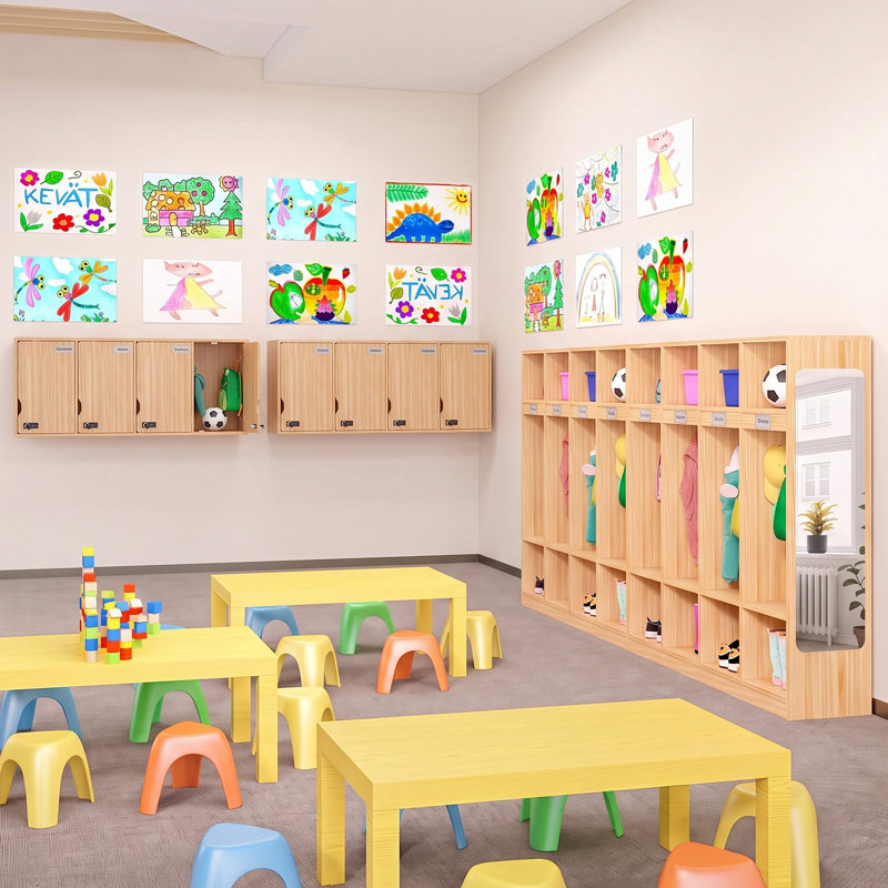 Casier à 8 sections avec verrous à combinaison, casiers de classe avec crochets et plaques nominatives pour l'école et la garderie