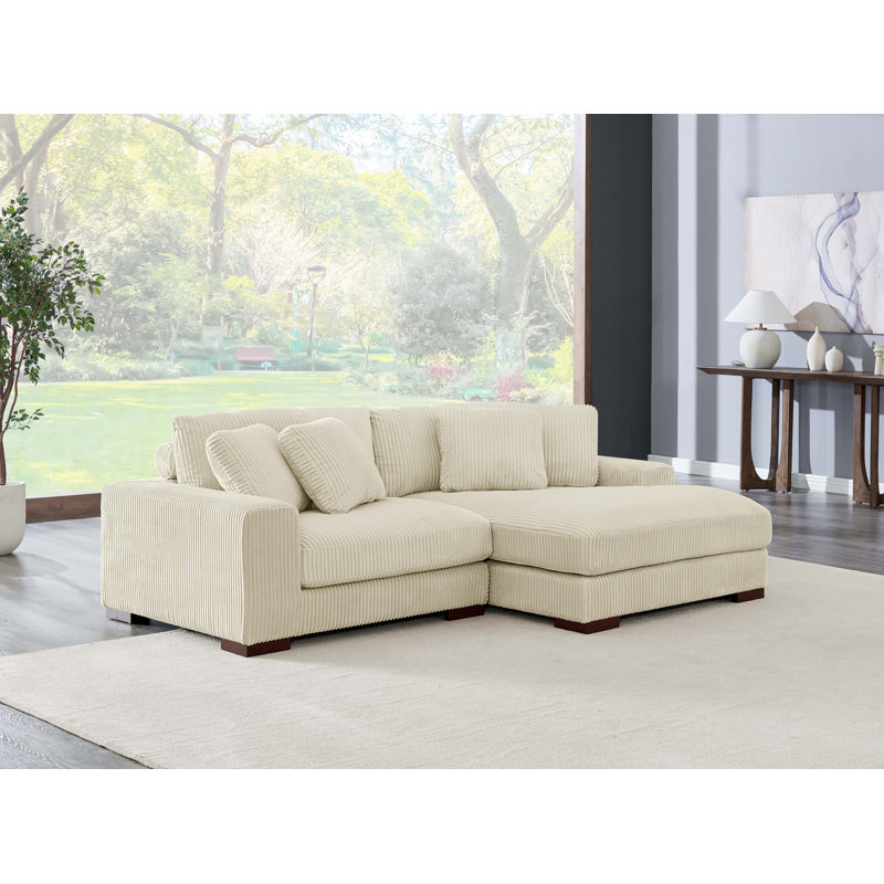 Canapé et méridienne Flaubert Gwendoly, Velours côtelé beige, Orienté à droite, H 33 po x l 89,5 po x P 65 po