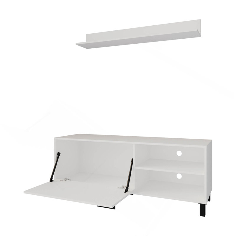 Meuble télé blanc avec rangement ouvert en mélamine