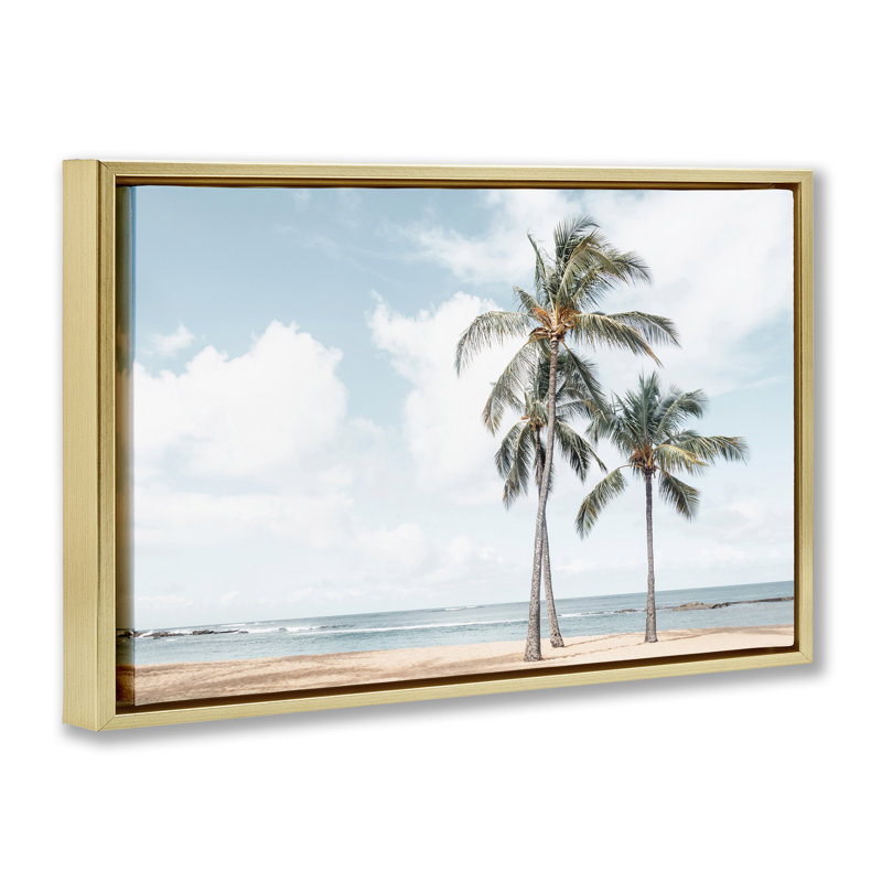 Toile flottante encadrée grise Windy Tropical par Elena Chukhlebova, Cadre flottant métallique doré, H 17 po x l 25 po