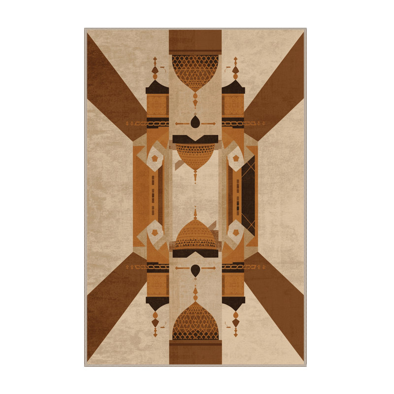 Tapis marocain doux et moelleux d'inspiration mondiale Eilerman en brun - reliure beige, 6x9