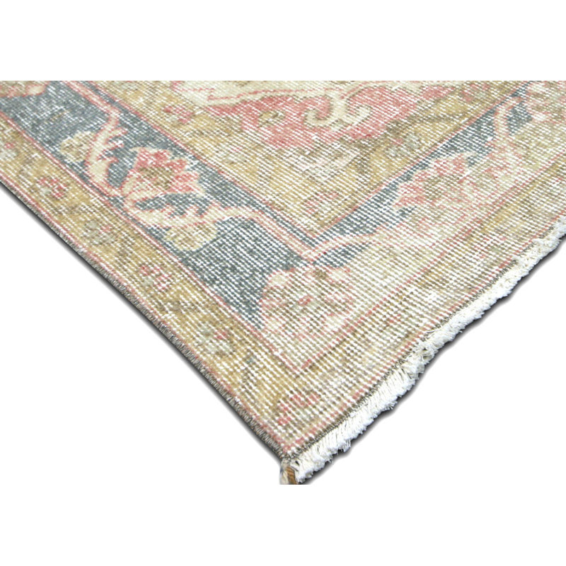 Tapis de couloir unique en laine noué à la main de style années 1960 de 4 pi 10 po x 12 pi 4 po beige / bleu