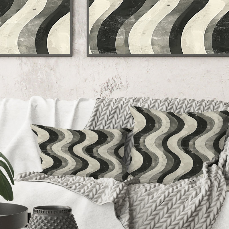 Gris géométrique rétro - coussin lombaire géométrique rétro