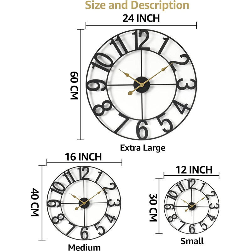 Oversized Black Metal Analog Wall Clock with Arabic Numerals