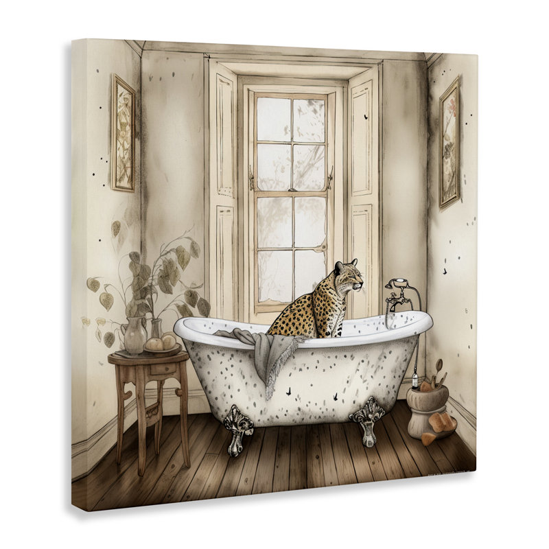 Toile neutre Leopard Bathtime, design par Sasha, H 36 po x l 36 po