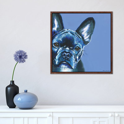 French Bulldog On Blue, Square by Kirstin Wood - Painting on Canvas