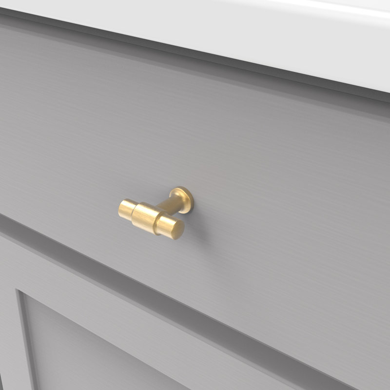 Poignée en T de la collection Piper - Poignée d'armoire en laiton doré brossé de 1-5 / 8 po x 5/8 po - Quincaillerie de style Mid-Century moderne pour tiroirs et armoires