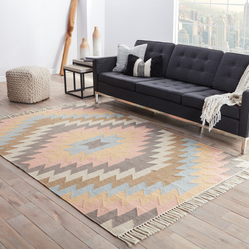 Avalyn Geometric Handwoven Pink/Orange/Brown Indoor/Outdoor Area Rug, Rectangle 8' x 10'