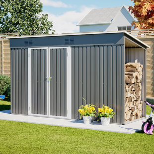 10X4 FT Metal Shed Outdoor Firewood Storage Shed, Galvanized Steel Garden Shed Utility Tool Storage House With Vents & Open Storage Area