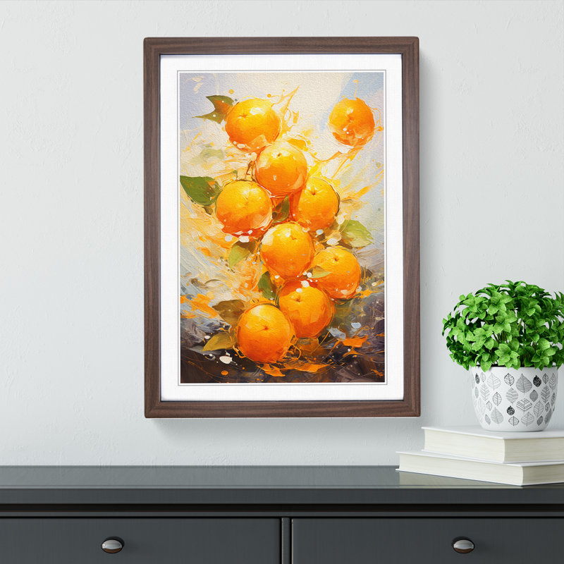 Orange Fruit Impressionism - Single Picture Frame Print on Wood, Walnut Framed, 46cm H x 34cm W x 2cm D