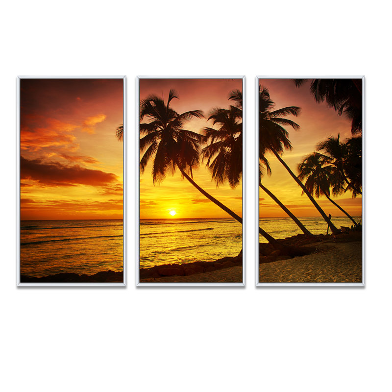 Barbados Island Evening Seashore - ensemble d'art mural sur toile encadrée Sea & Shore, H 28 po x l 36 po x P 1 po