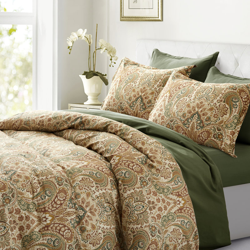 Kale Caramel Boho Cotton Sateen Paisley Duvet Cover, King Duvet Cover + 2 King Shams