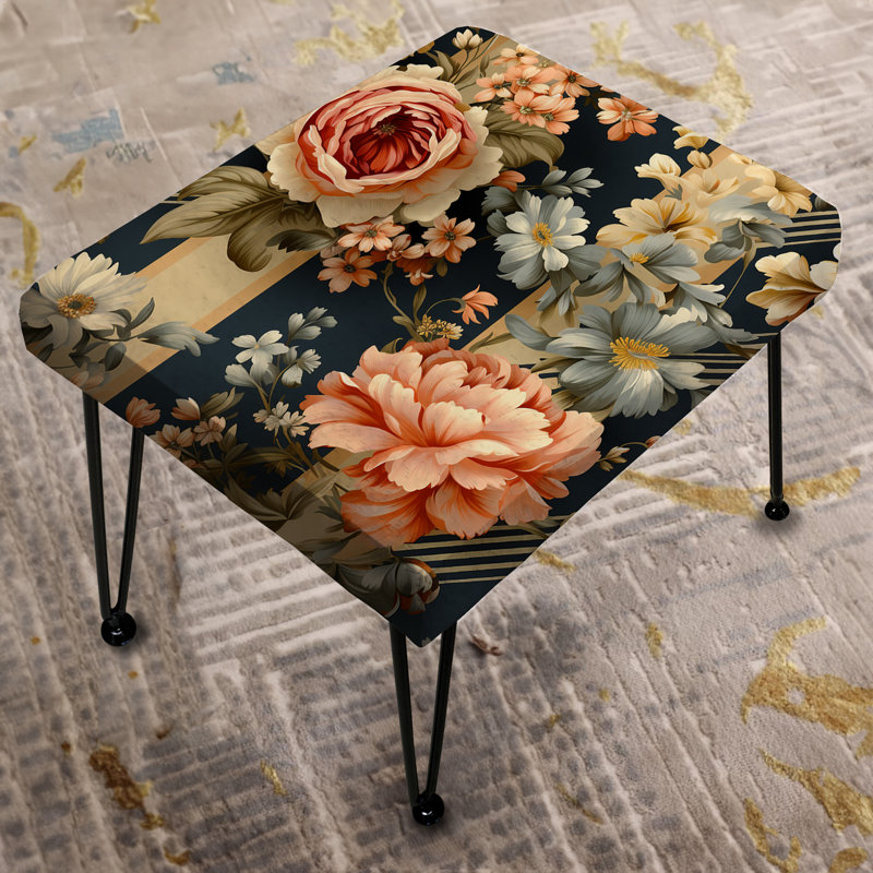 Repose-pieds rectangulaire rayé Peach and Blue Chic Elegance