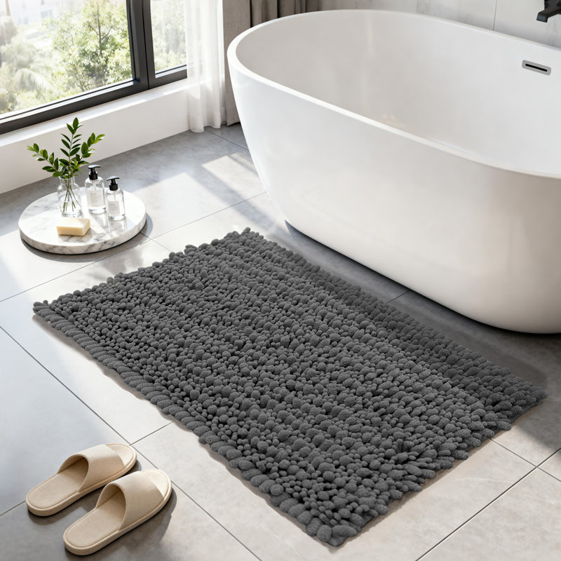 Ultra Plush Chenille Non-Slip Bath Rug, 32" L x 20" W, Dark Gray