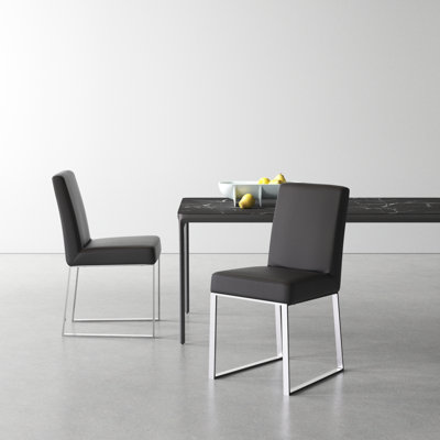 Pangea Home Sienna Halewood Upholstered Faux Leather Side Chairs - Indoor Dining Chairs – Modern Chair - Set of 2 Vegan Chairs for Kitchen, Dining Room, Bedroom or Waiting Rooms- Black Dining Chairs