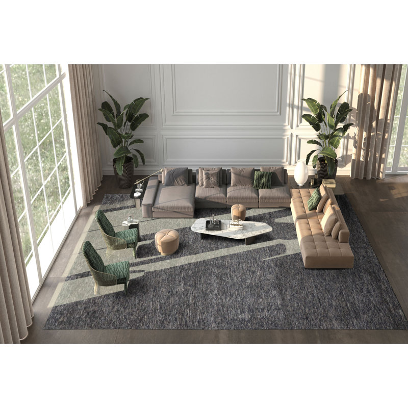 Tapis tibétain gris en laine noué à la main 10 po x 14 po Tibetano