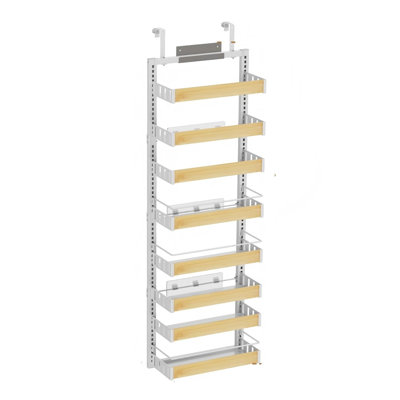 8 Tier Over The Door Pantry Organizer, 2 IN 1 Wall Mount or Hanging Spice Rack Seasoning Shelves with Adjustable Basket