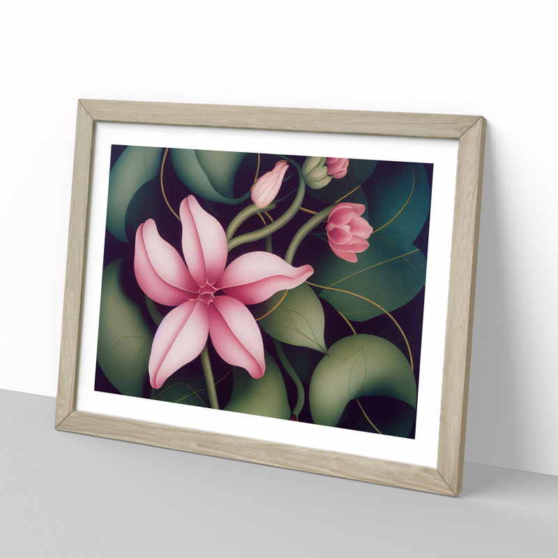 Expressive Flowers - Single Picture Frame Print, Oak, 46cm H x 64cm W x 2cm D