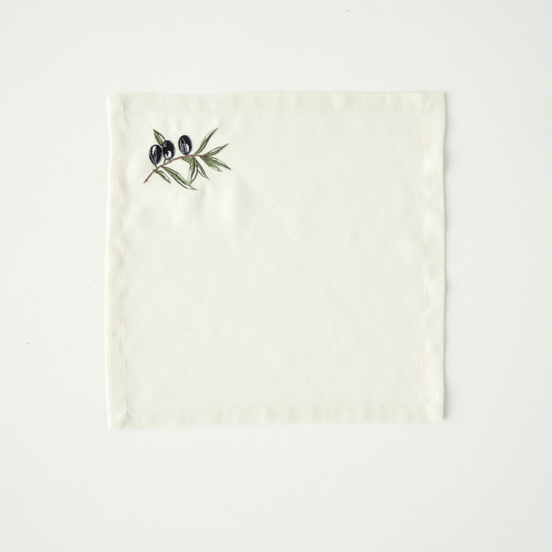 Serviette olive brodée