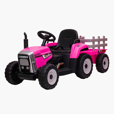12V Kids Electric Tractor with Trailer, Ride On Car w/Remote, 7-LED Lights, 3-Speed Shift, MP3/USB, EVA Tires,35W